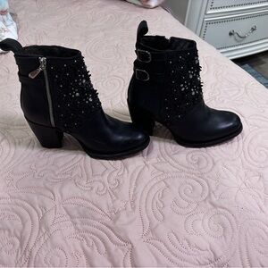 Black Ankle Boots with Studded Design